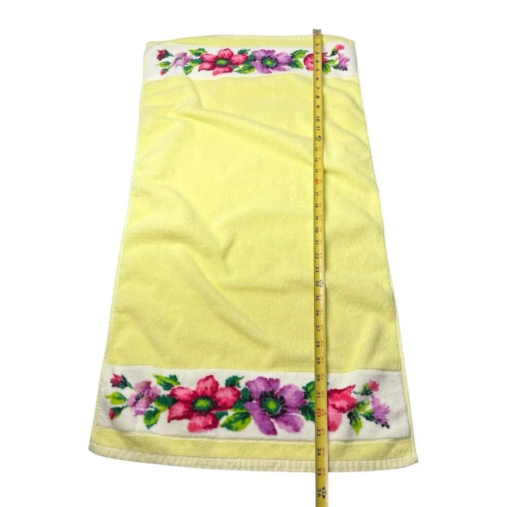 Vintage Yellow Floral Hand Towel Indanthren Spring Flowers 18”x35”